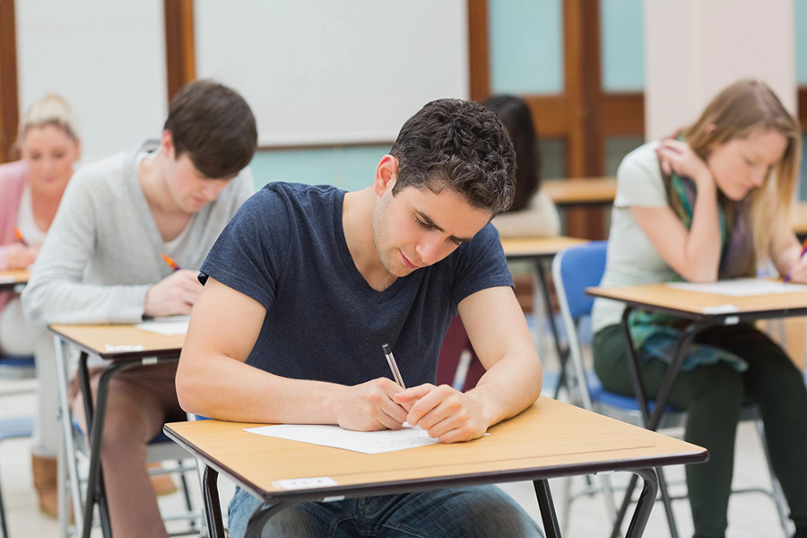 Students taking a test in a classroom in Simi Valley